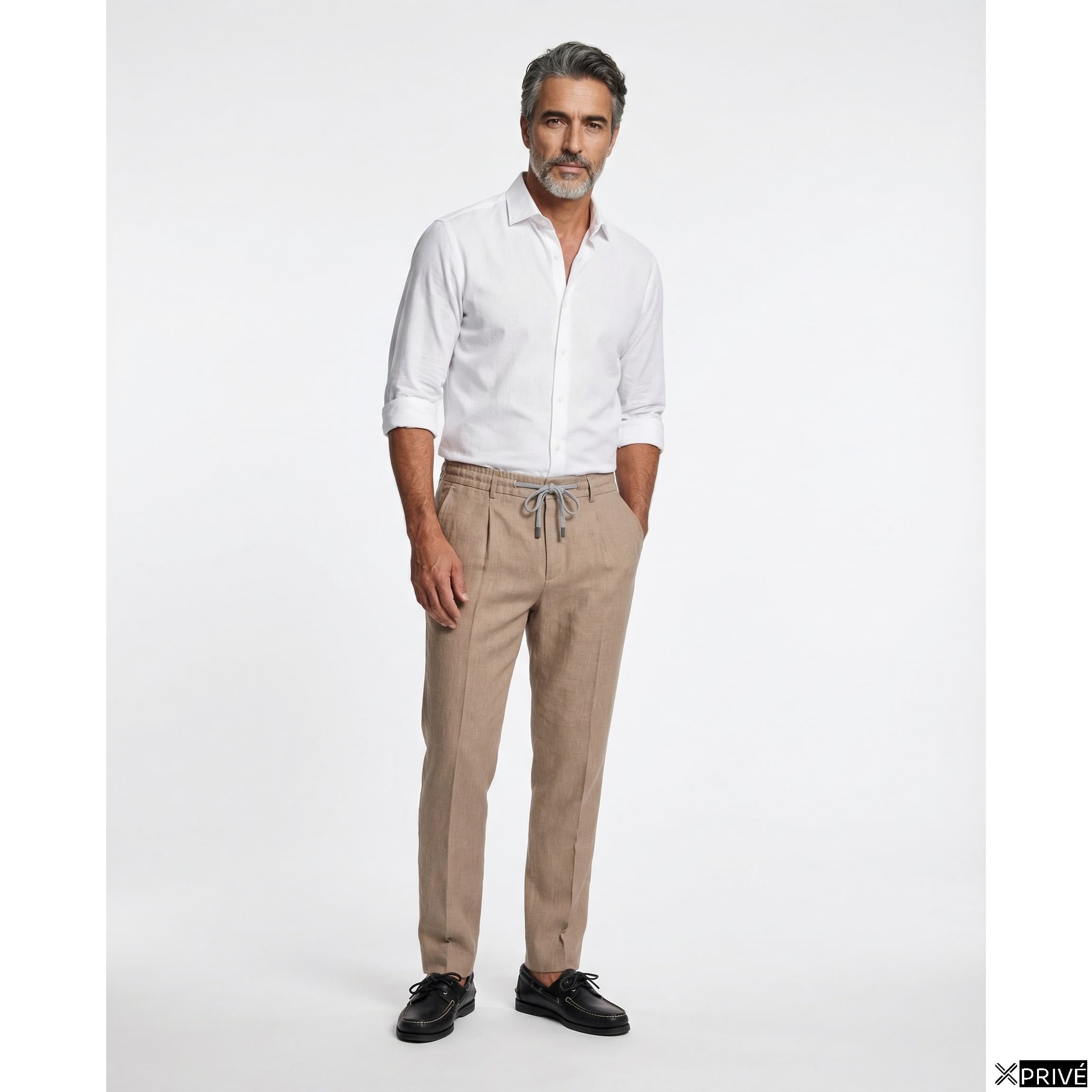 Jeans beige en Lin — 3