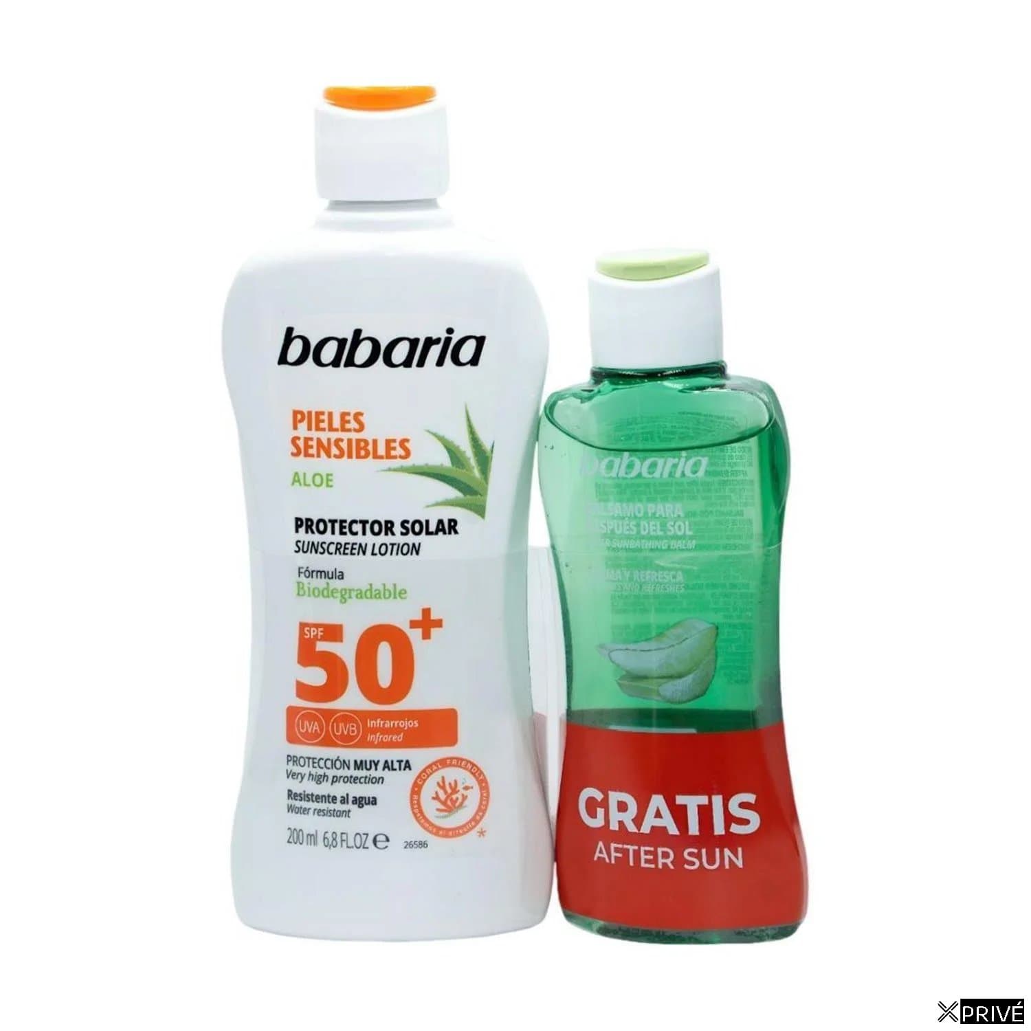 Babaria Aloe Protector Solar Spf50 Piel Sensible Resistente Al Agua 200ml Balsamo After Sun 1u — 1