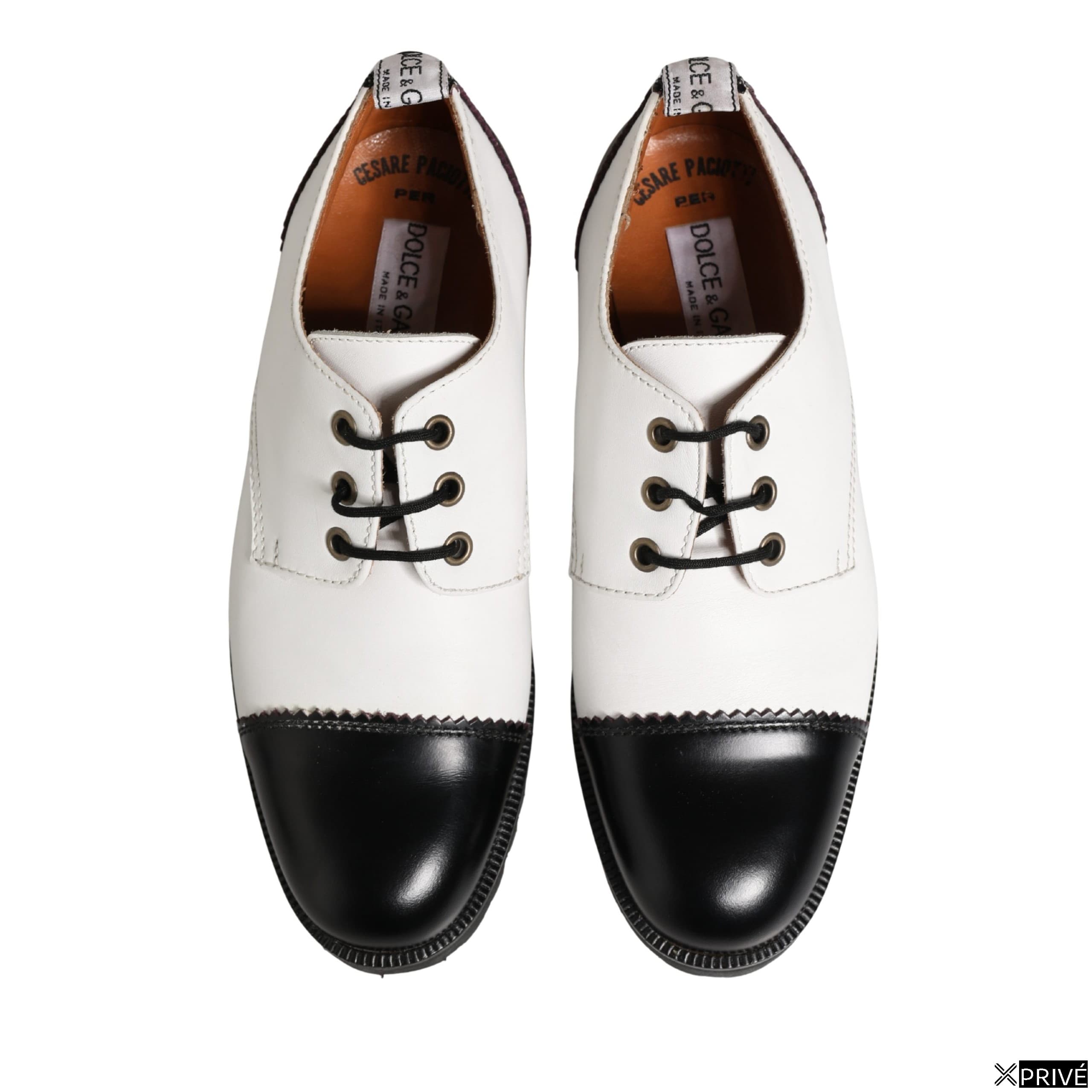 Chaussures plates noir et blanc en Cuir — 4