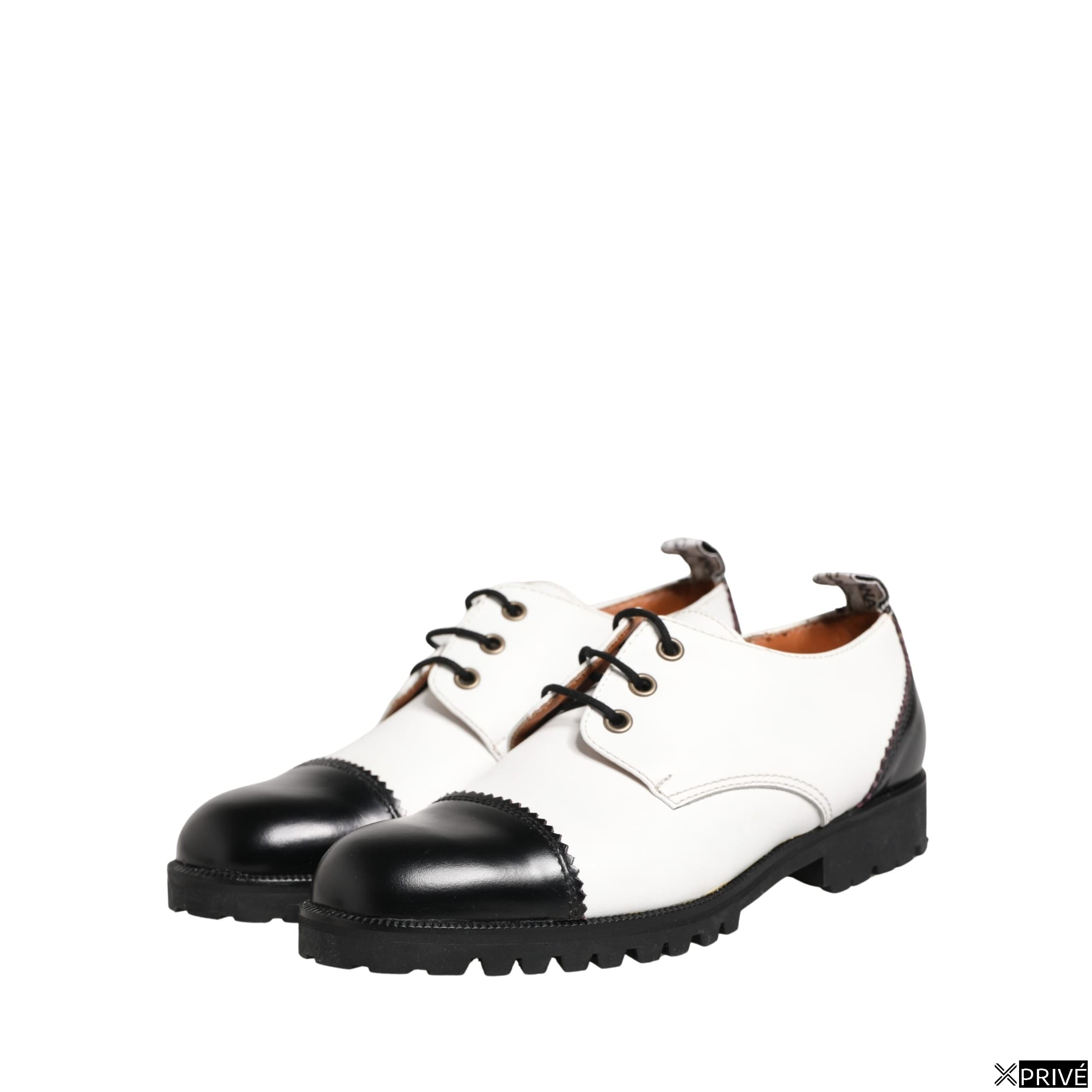 Chaussures plates noir et blanc en Cuir — 5