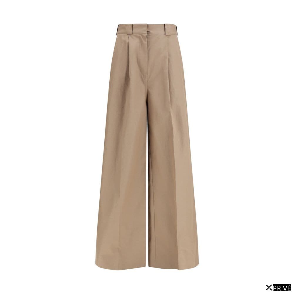 Beige Cotton Flared Pants — 1