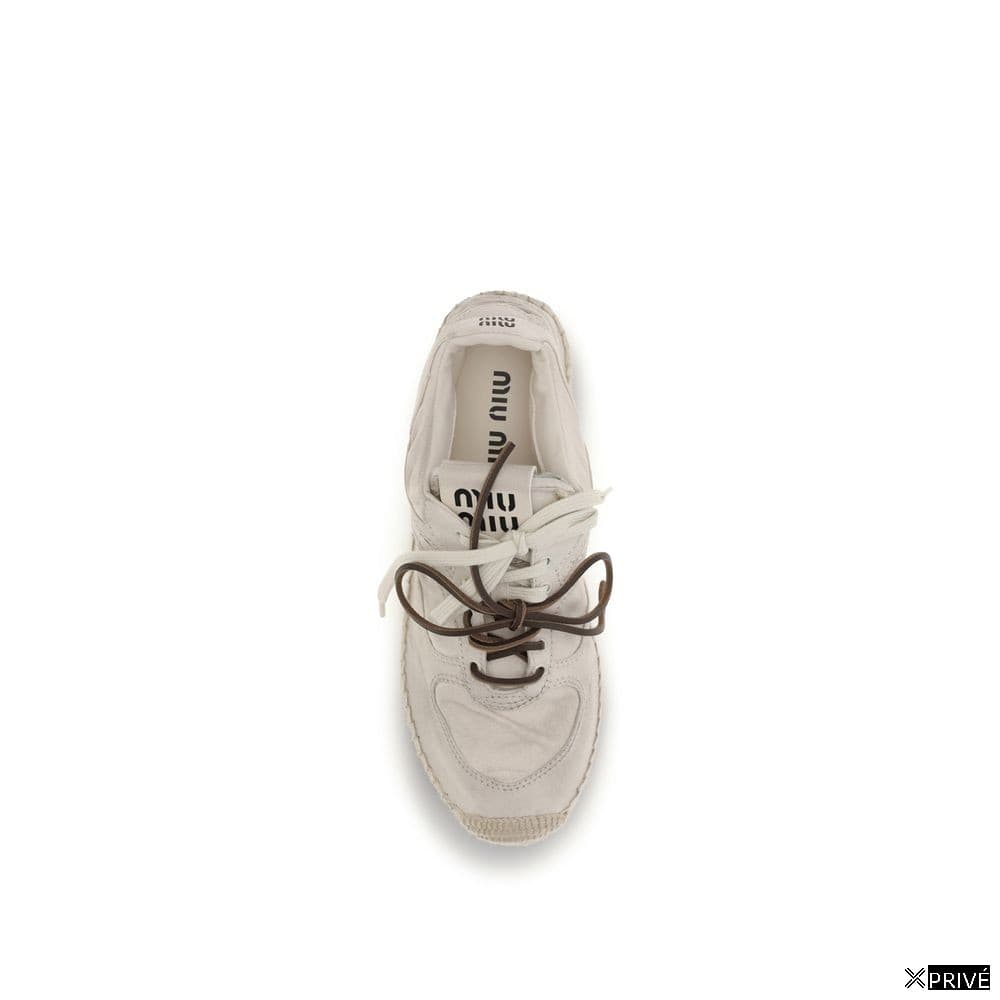 Beige Cotton Platform Sneakers — 4