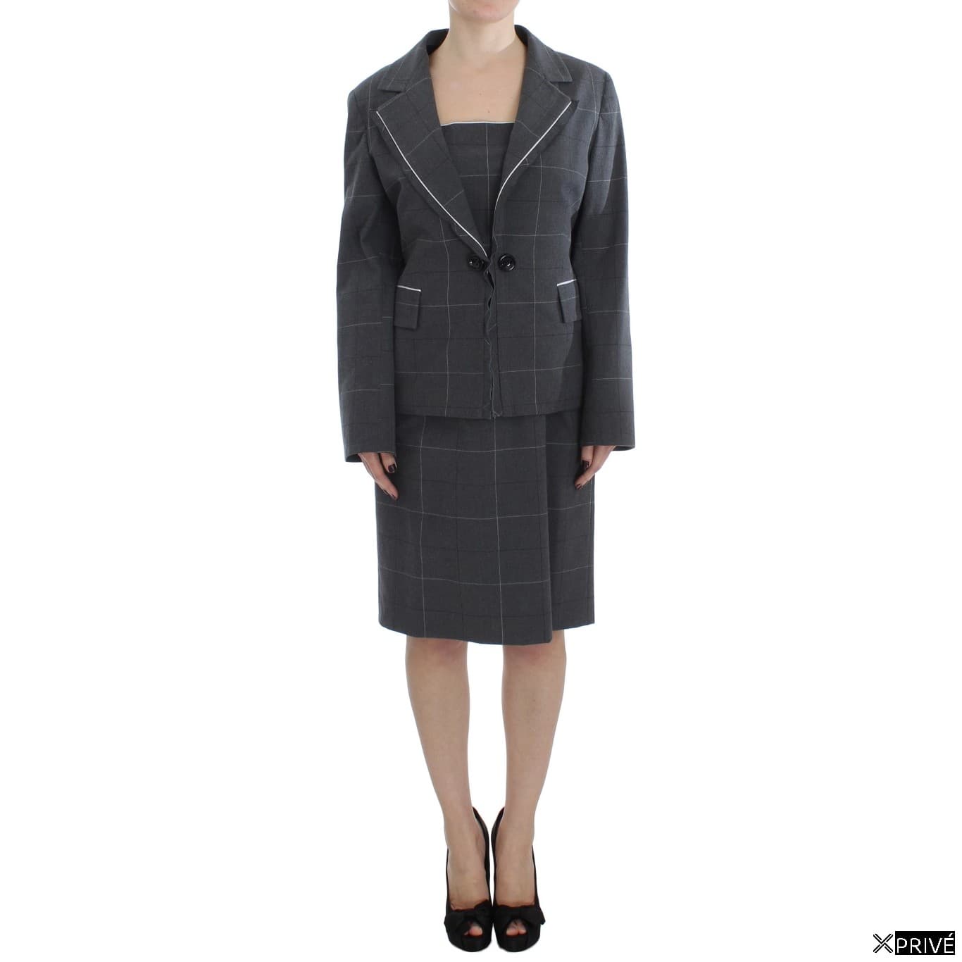 Gray Stretch Sheath Dress Suit Set — 1