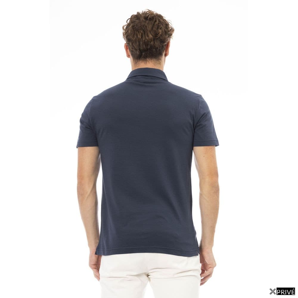 Blue Cotton Men Polo Shirt — 3