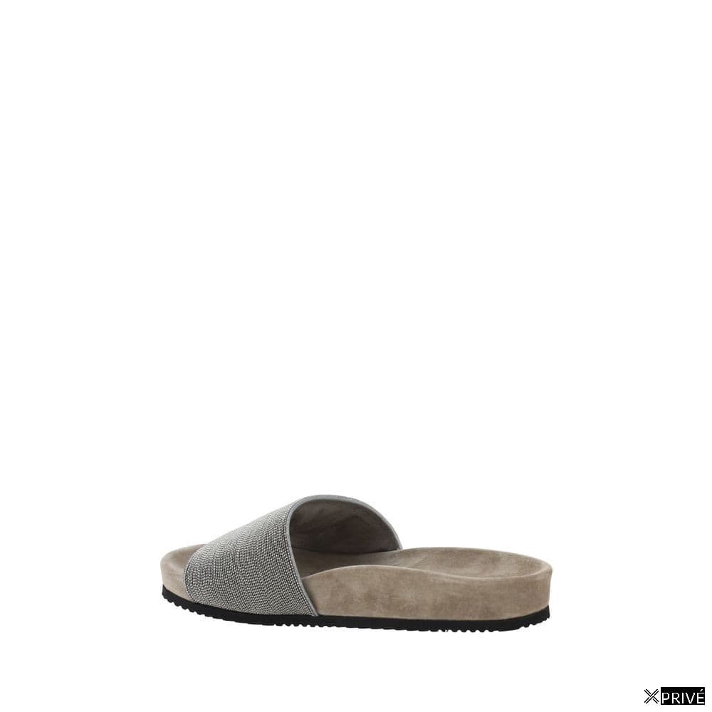 Brown Fabric Flat Sandals — 3