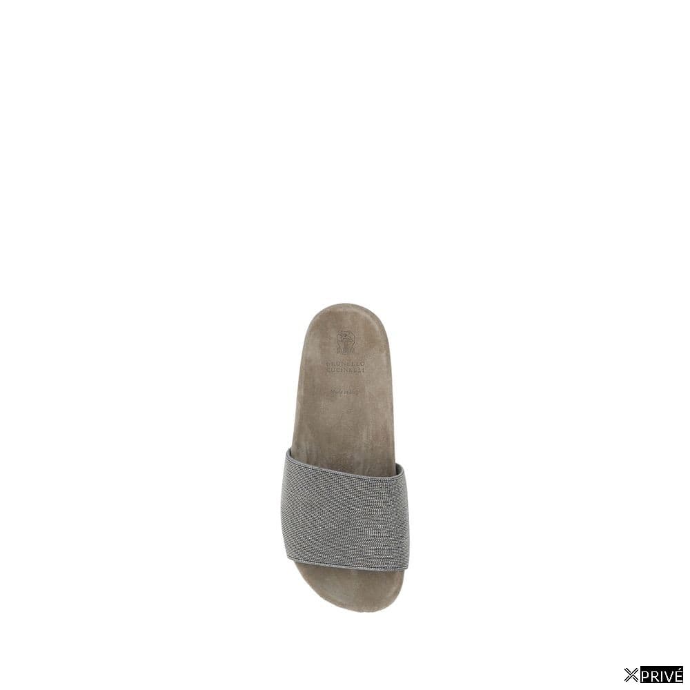 Brown Fabric Flat Sandals — 4
