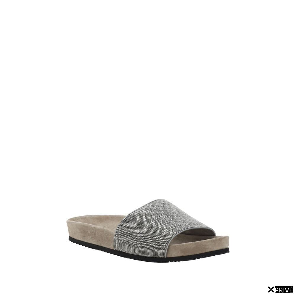 Brown Fabric Flat Sandals — 2